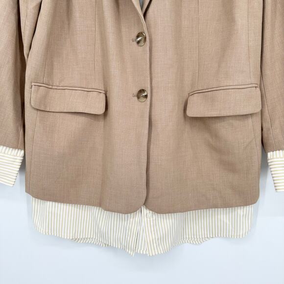 Anthropologie Maeve The Bennet Twofer Blazer Striped Shirttail Hem Jacket Tan - Picture 7 of 16
